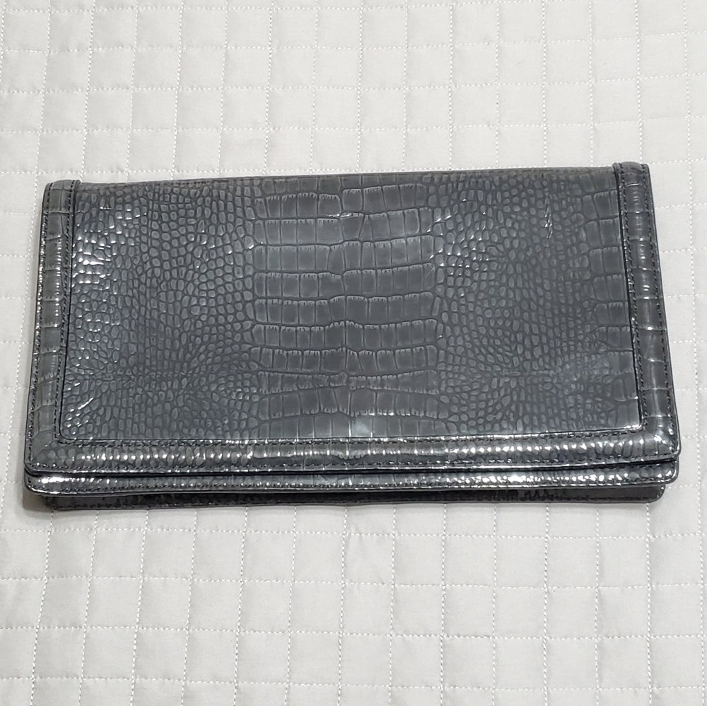 Banana Republic Leather Fold-over‎ Clutch Croc Embossed Charcoal